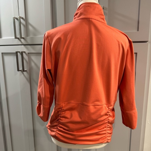 LUCY Zip Up 3/4 Length Sleeve Jacket with Ruching Salmon Coral Orange size XL - Picture 5 of 6